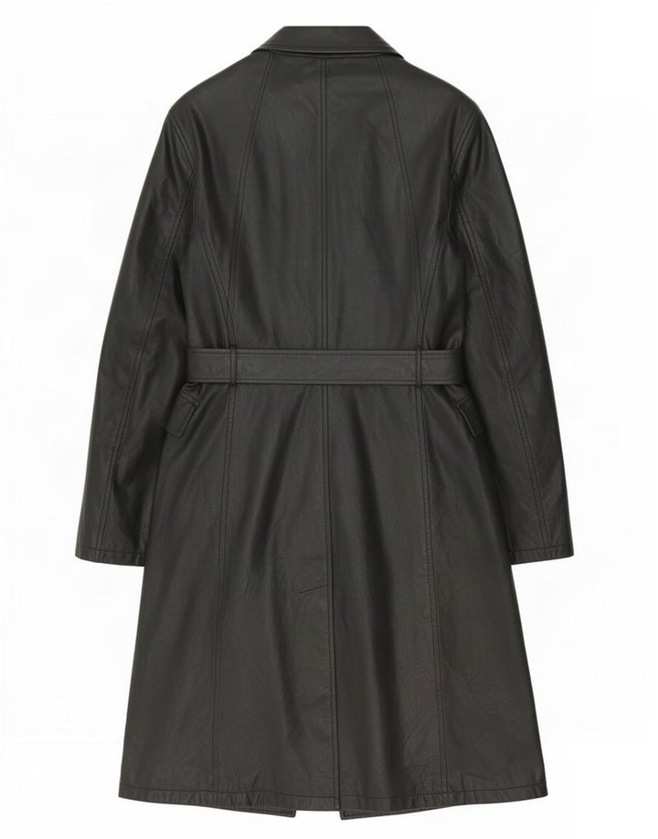 Cappotto in pelle vintage da donna UK 10 piccolo nero