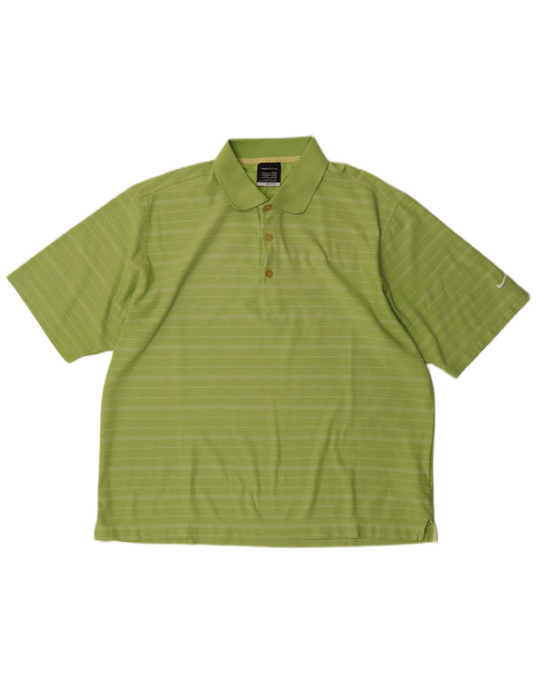 Polo NIKE da uomo vestibilità asciutta UK 42/44 poliestere a righe verdi grandi
