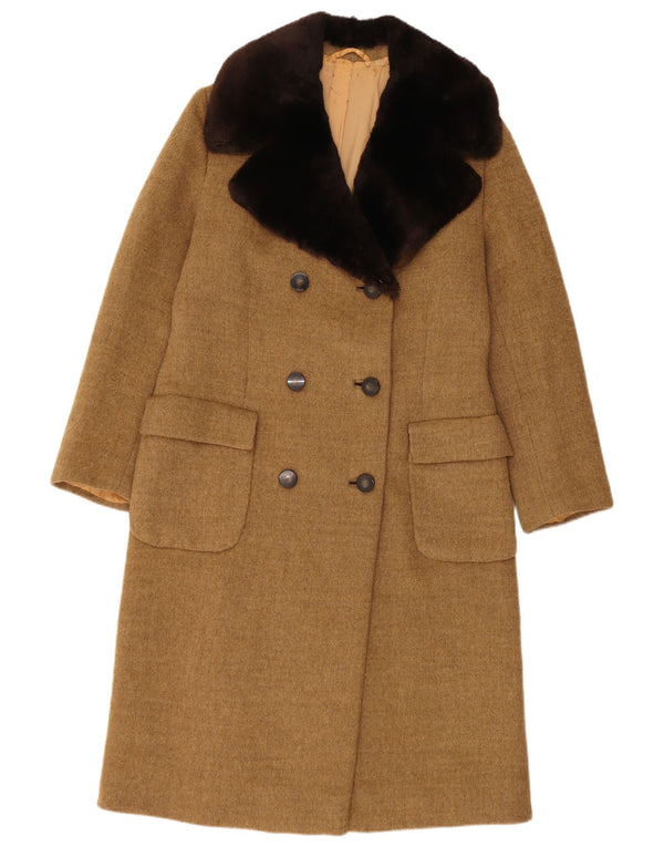Cappotto doppiopetto vintage da donna UK 8 piccolo marrone
