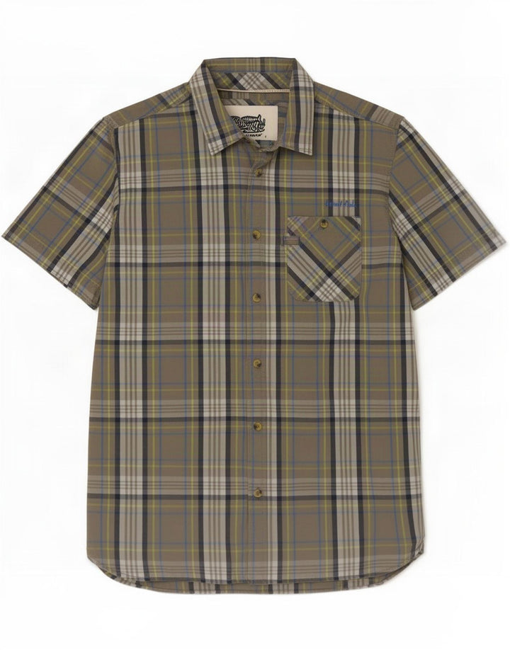 Camicia a maniche corte da uomo Weird Fish, cotone a quadri grigi grandi