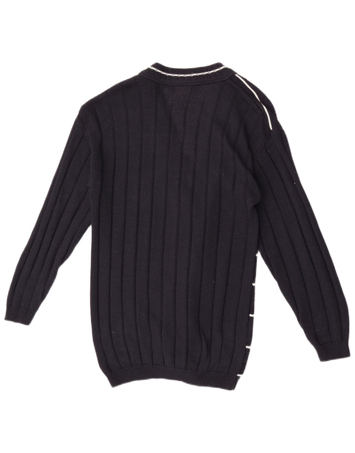 Maglione cardigan da donna Claude De Pierre UK 14 Medio blu navy geometrico