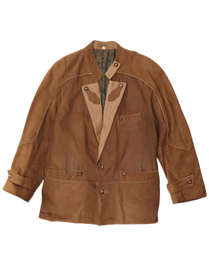Giacca in pelle vintage da uomo IT 50 grande marrone