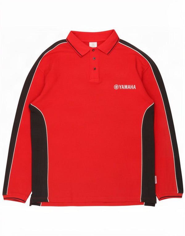 Polo da uomo a maniche lunghe da moto vintage XL in cotone color block rosso