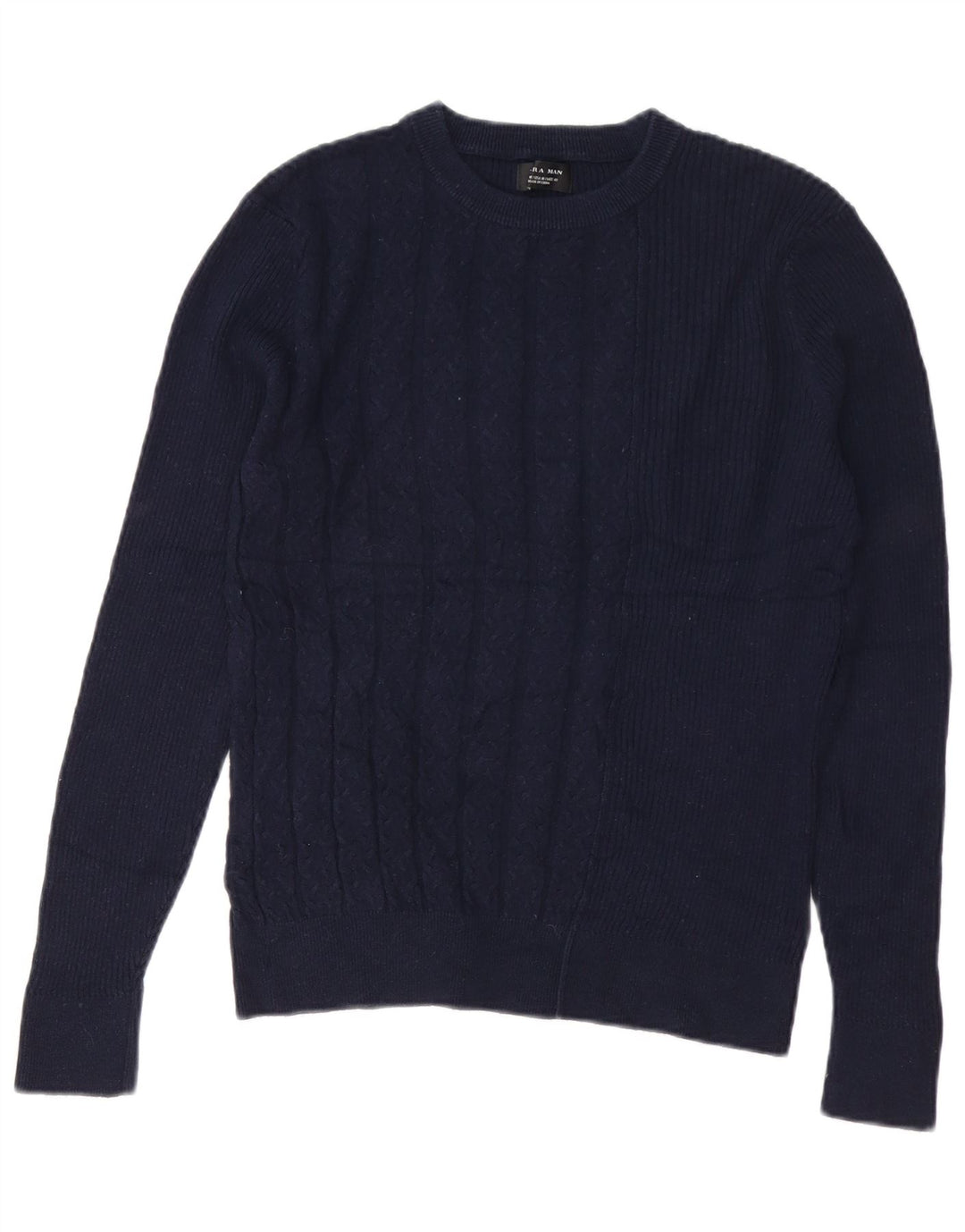 Maglione maglione girocollo da uomo Zara in cotone blu navy medio