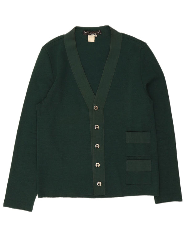 Maglione cardigan da donna Salvatore Ferragamo UK 12 Lana verde medio classico