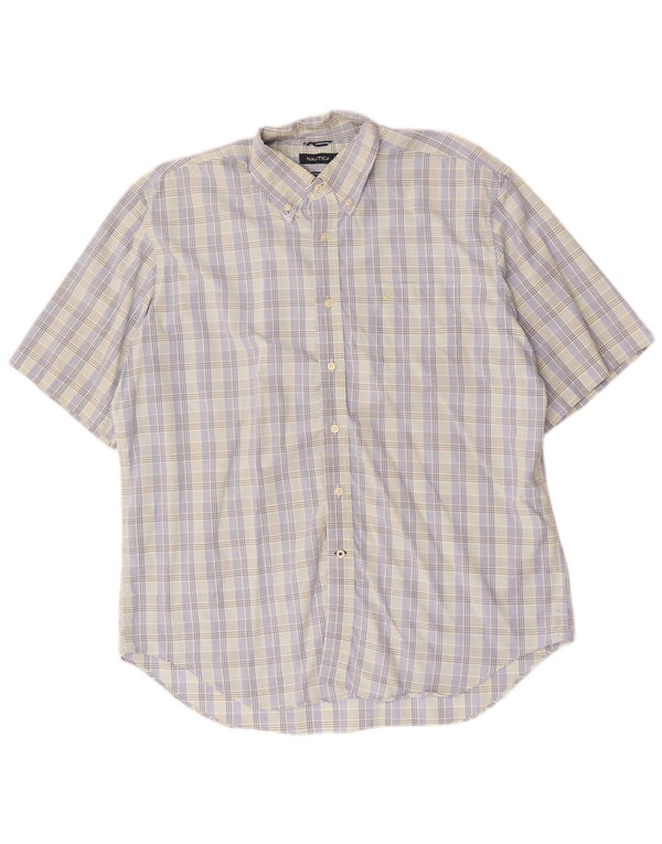 Camicia a maniche corte da uomo Nautica XL in cotone a quadri blu