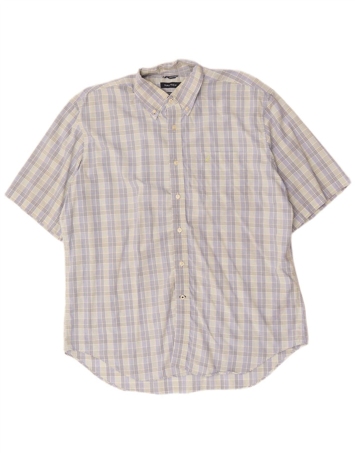 Camicia a maniche corte da uomo Nautica XL in cotone a quadri blu