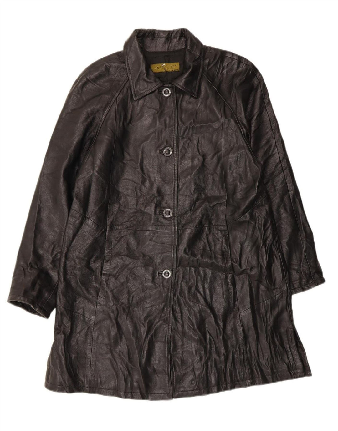 DOUGLAS Womens Leather Coat IT 44 Medium Black Leather