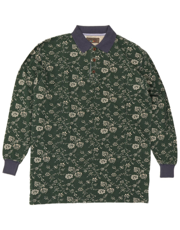 Polo da rugby da uomo a maniche lunghe Sevres piccola verde floreale