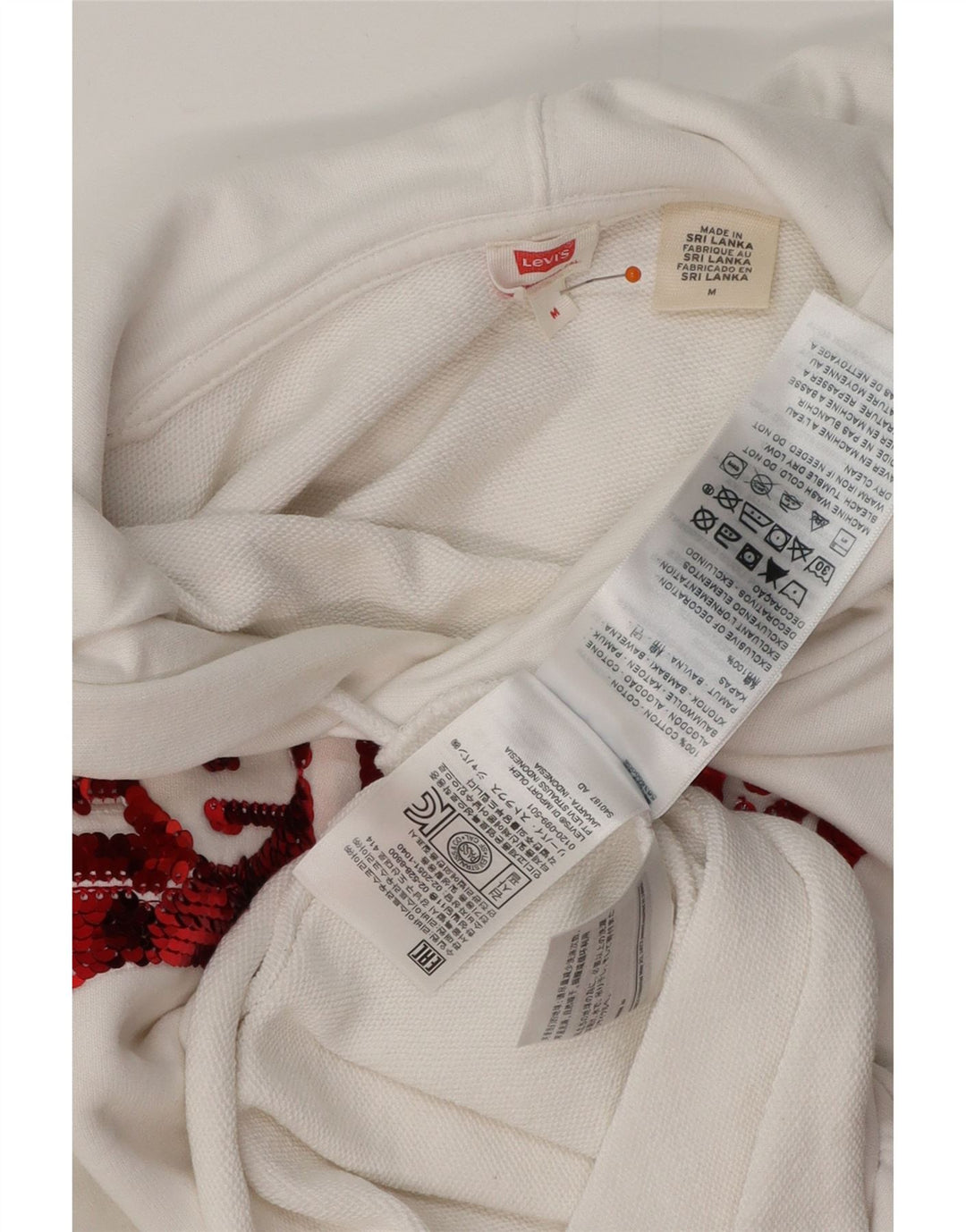 Maglione corto con cappuccio oversize da donna LEVI'S UK 14 cotone bianco medio