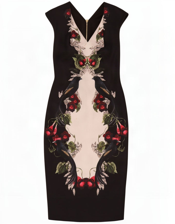 Abito aderente senza maniche da donna Ted Baker taglia 2 piccolo floreale nero