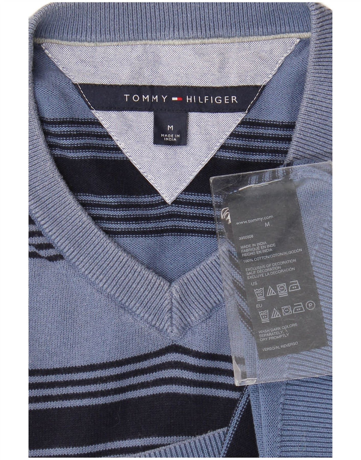 TOMMY HILFIGER Maglione da uomo con scollo a V in cotone a righe blu medio