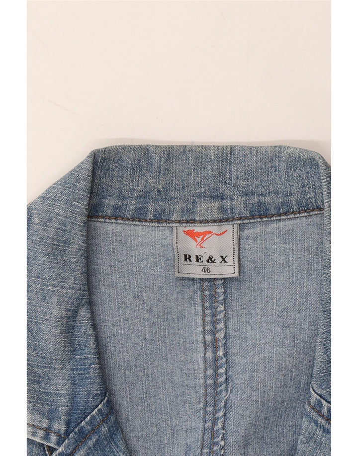 RE & X Womens 2 Button Denim Blazer Jacket IT 46 Large Blue Vintage Re & X and Second-Hand Re & X from Messina Hembry 