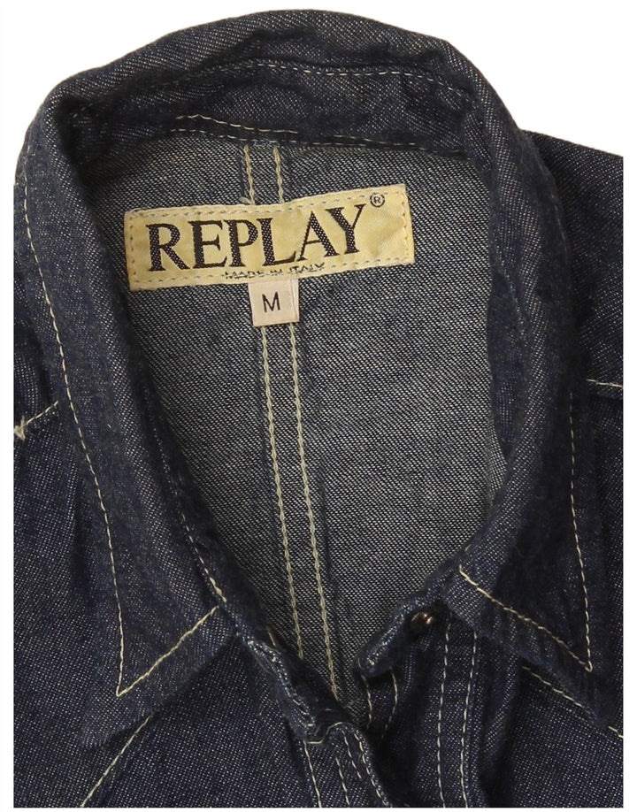 REPLAY Camicia di jeans da donna UK 12 Medio Blu Navy