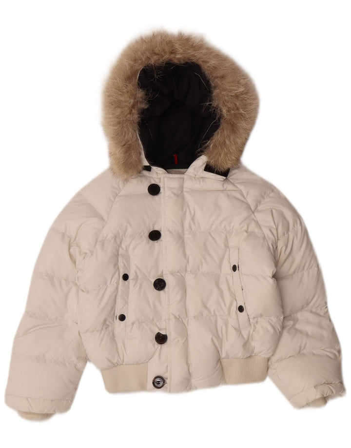 MONCLER Piumino Bambina con Cappuccio 5-6 Anni Nylon Bianco