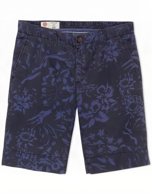 Franklin Marshall Mens Skinny Chino Shorts Medium W32 Navy Blue Floral