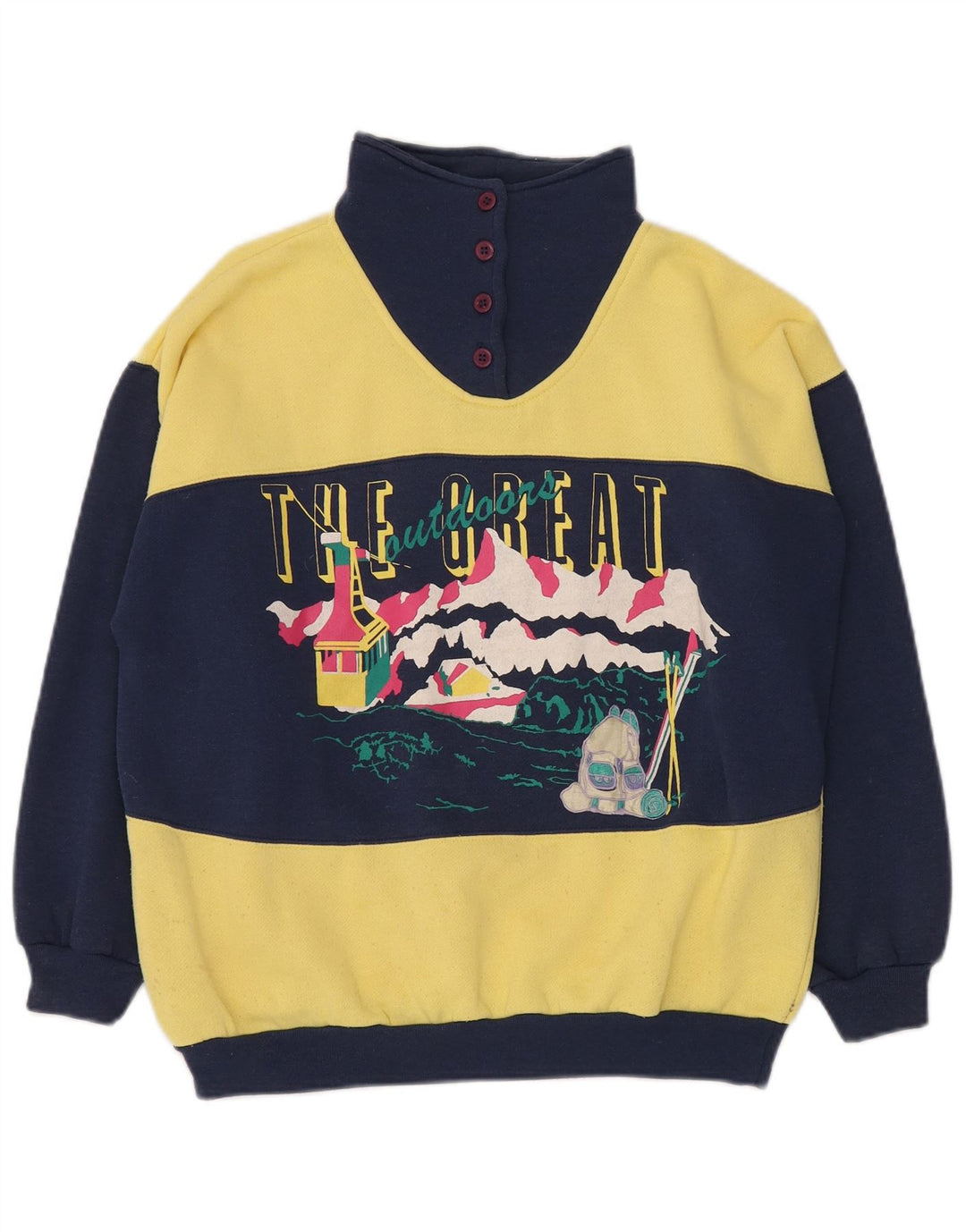 DASH Felpa da uomo con collo con bottoni grafici Maglione color block giallo medio