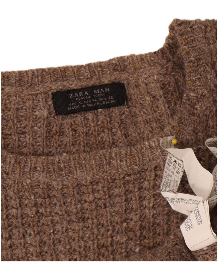 Maglione maglione girocollo da uomo Zara XL in lana marrone