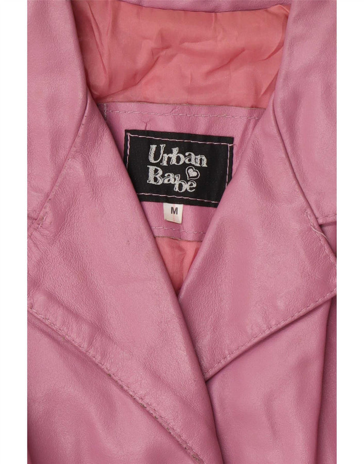 Cappotto in pelle vintage da donna UK 12 rosa medio