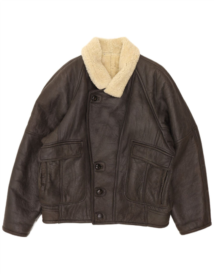 Giubbotto shearling vintage da uomo IT 52 XL in pelle marrone