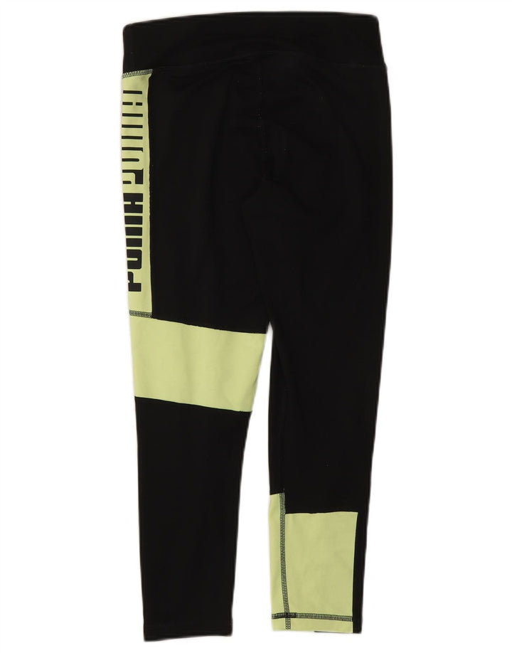 PUMA Girls Graphic Leggings 11-12 Years Medium Black Colourblock