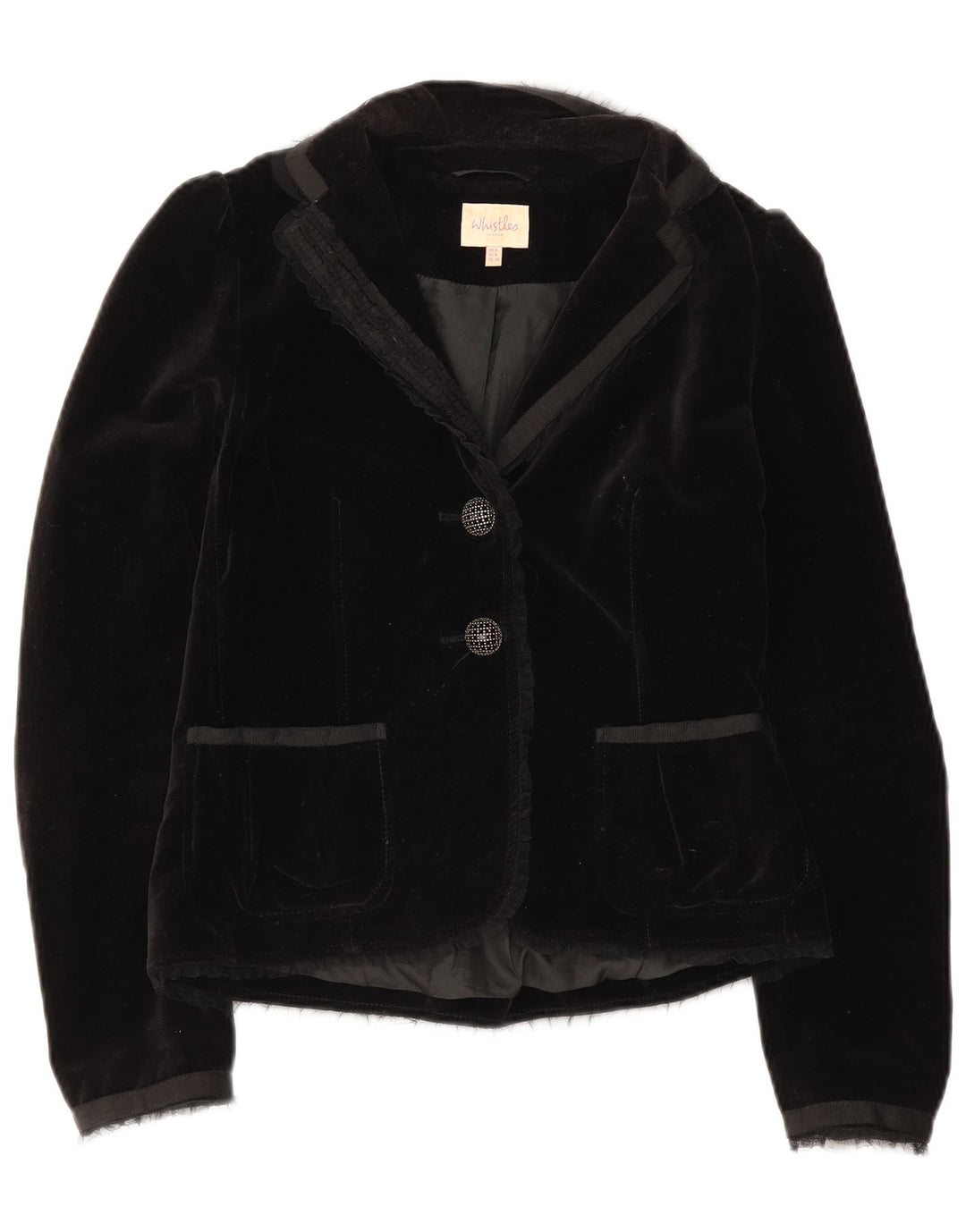 Giacca blazer da donna a 2 bottoni in velluto Whistles UK 8 piccola in cotone nero