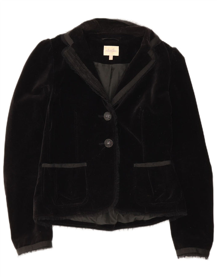 Giacca blazer da donna a 2 bottoni in velluto Whistles UK 8 piccola in cotone nero