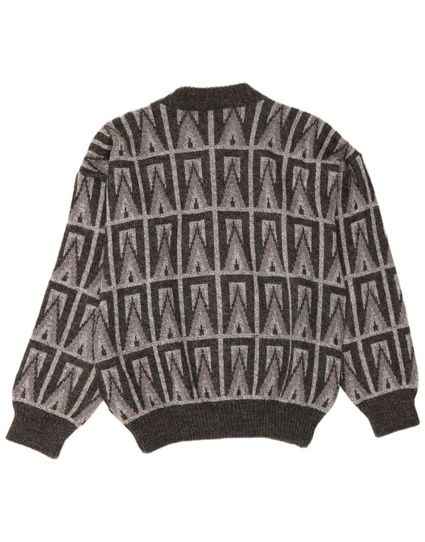 Maglione cardigan da uomo vintage IT 54 XL lana geometrica grigia