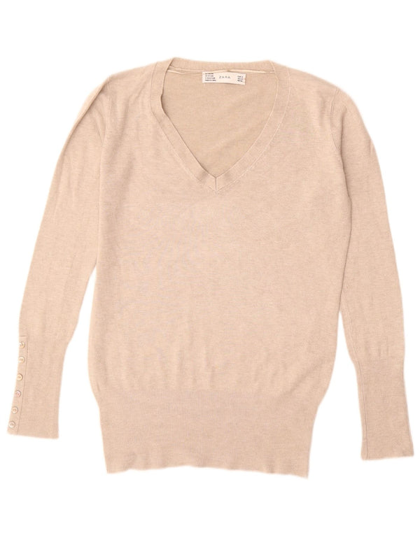 Maglione ZARA da donna con scollo a V UK 12 Beige medio