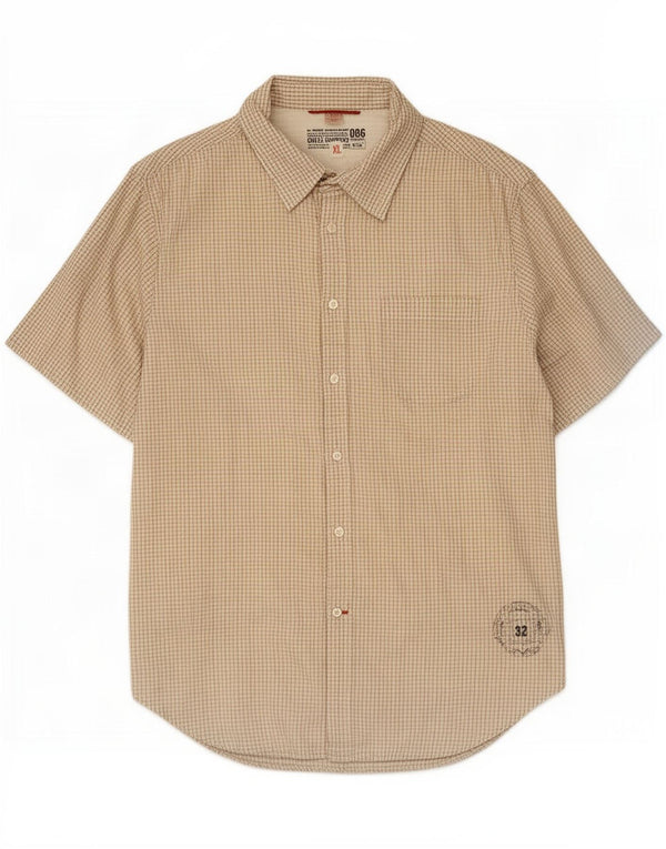 Camicia Guess da uomo a maniche corte XL in cotone a quadretti beige