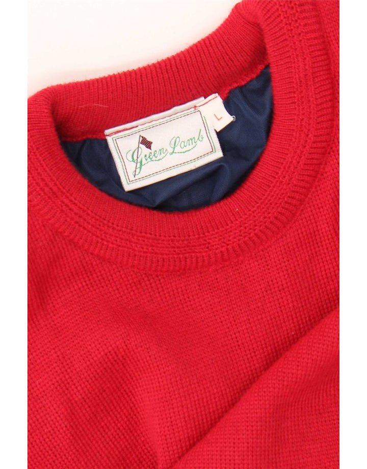 Maglione girocollo da uomo girocollo in agnello verde grande rosso