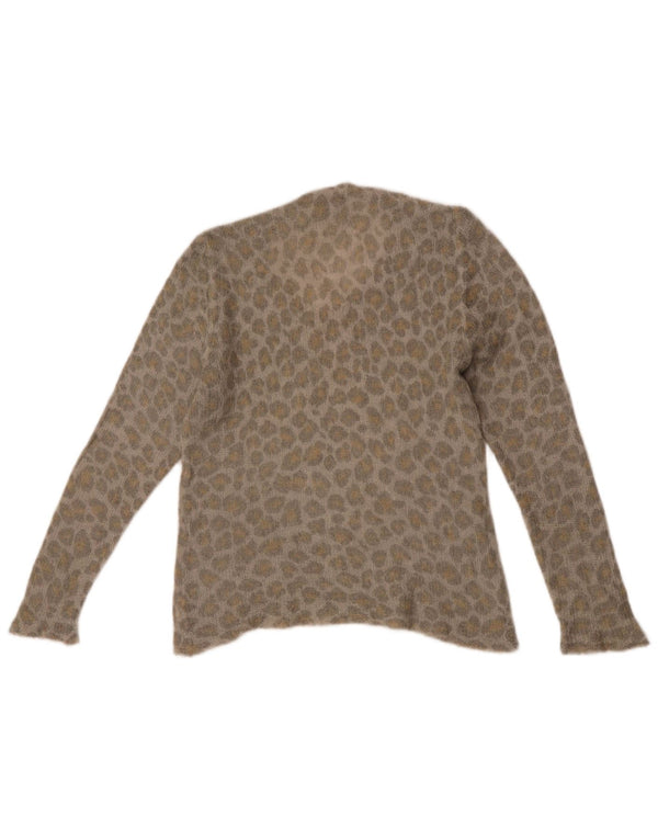 Maglione da donna vintage con scollo a barca, UK 10, piccola stampa animale grigia