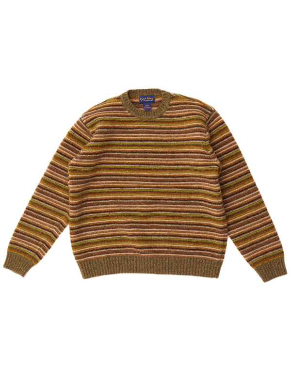 Maglione maglione girocollo da donna Club Room UK 16 a righe grandi color kaki