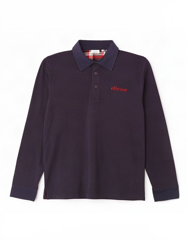 Polo da rugby da uomo a maniche lunghe Ellesse 2XL in cotone blu navy