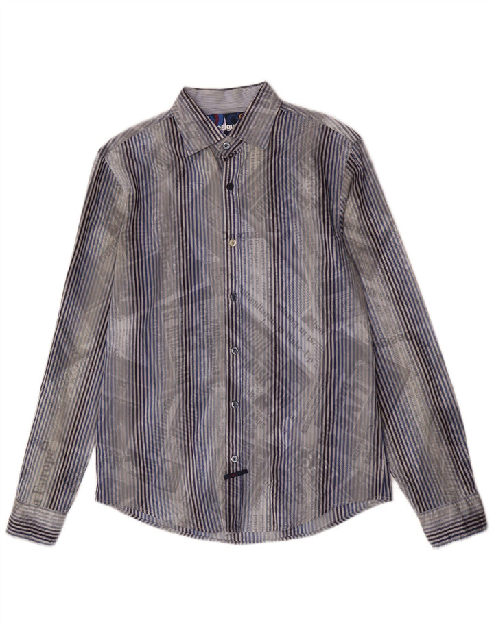 Camicia grafica da uomo Desigual in cotone a righe blu medio