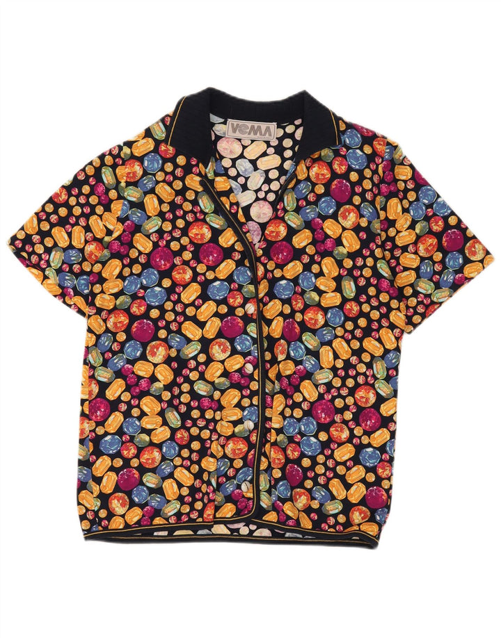 Camicetta vintage da donna a maniche corte UK 14 media multicolore maculata