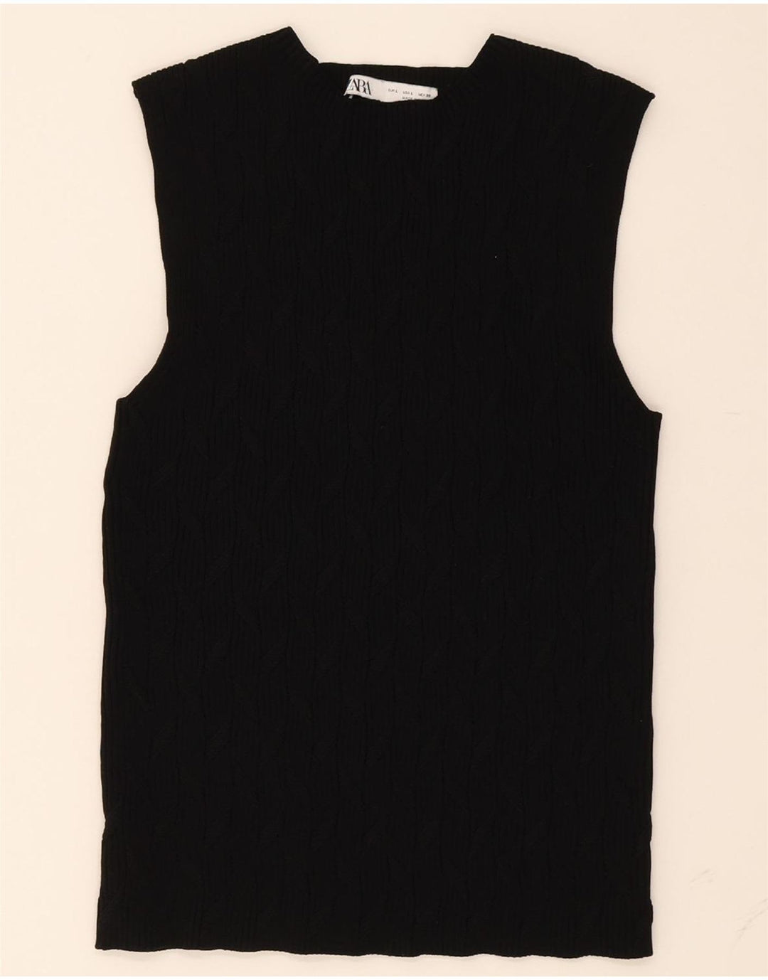 ZARA Womens Vest Top UK 14 Large Black Polyester Vintage Zara and Second-Hand Zara from Messina Hembry 