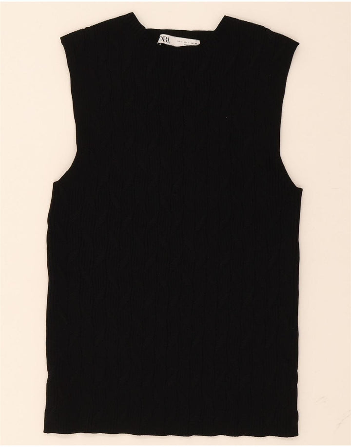 ZARA Womens Vest Top UK 14 Large Black Polyester Vintage Zara and Second-Hand Zara from Messina Hembry 
