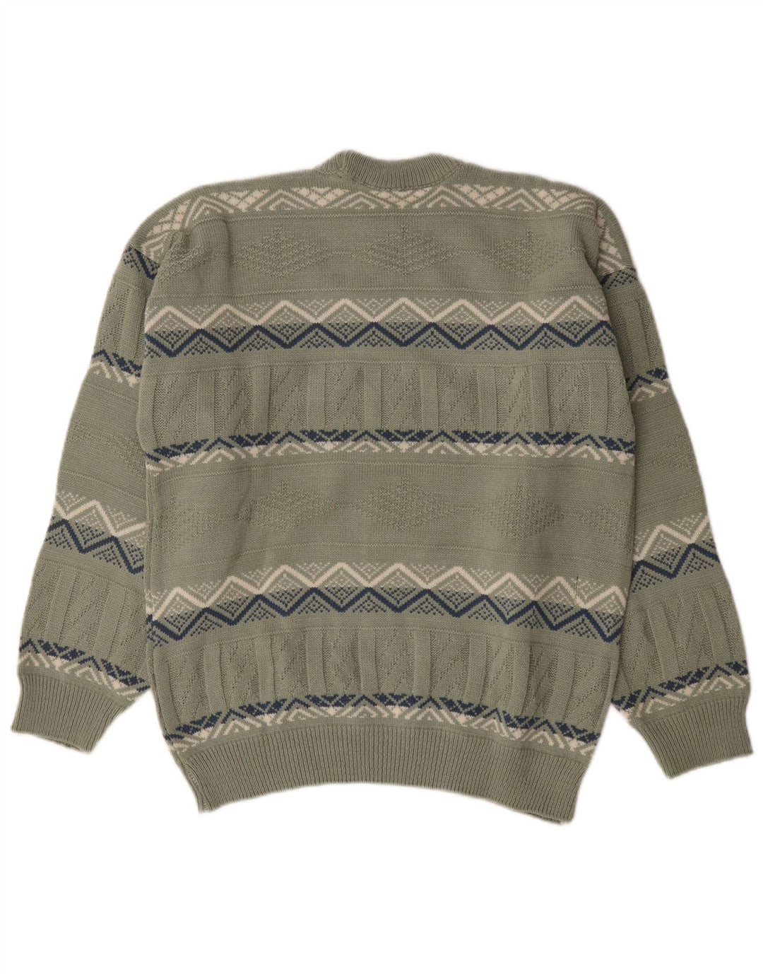 Maglione girocollo da uomo vintage in cotone geometrico kaki medio