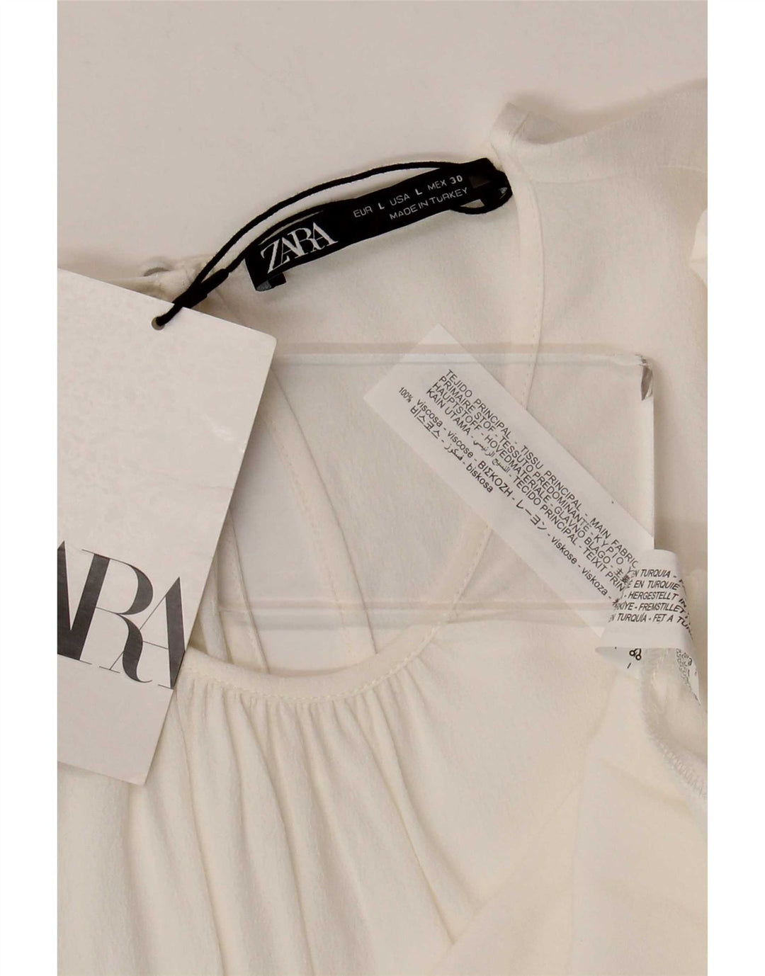 Camicetta Zara da donna con maniche a 3/4 UK 14 grande viscosa bianca
