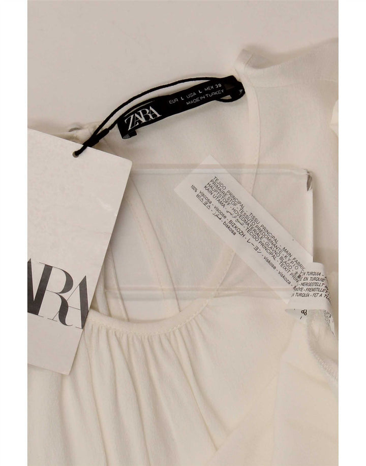 Camicetta Zara da donna con maniche a 3/4 UK 14 grande viscosa bianca