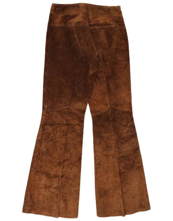 Pantaloni vintage in pelle scamosciata svasati da donna W30 L32 Marrone