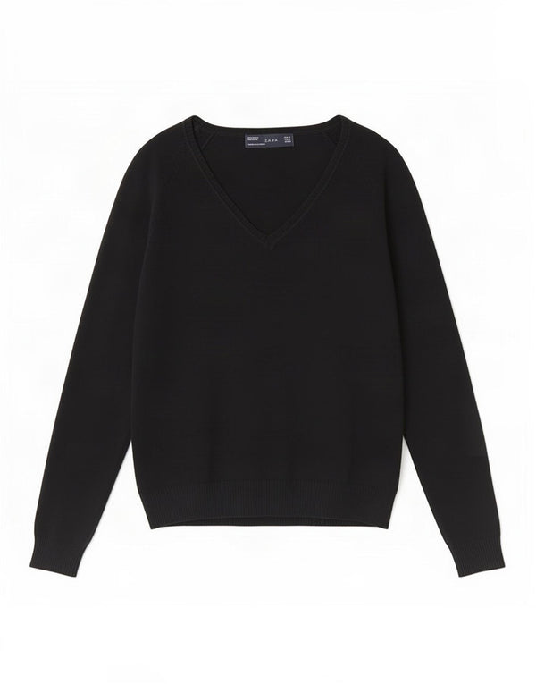 Maglione Zara da donna con scollo a V UK 12 cotone nero medio