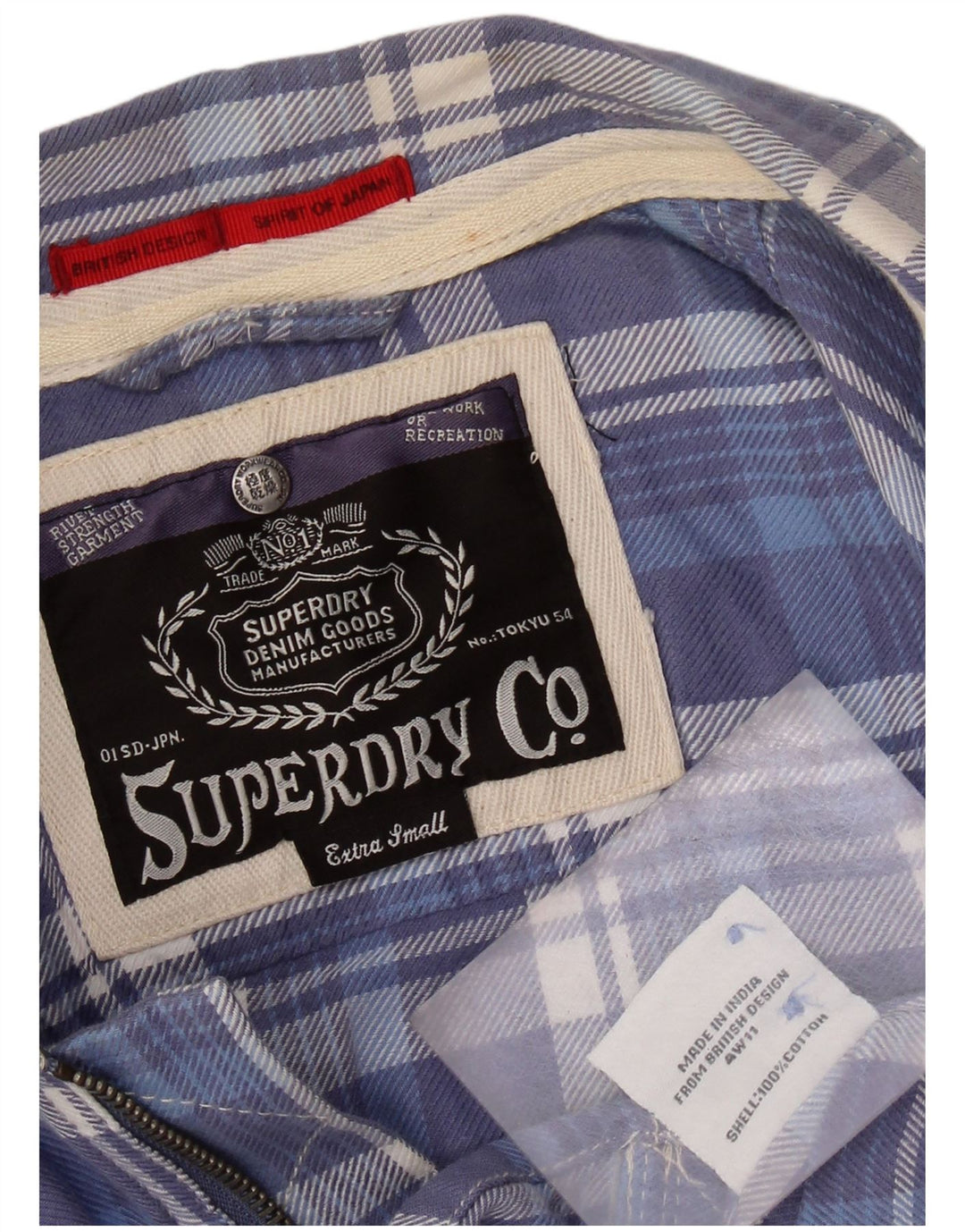Camicia in flanella da donna SUPERDRY UK 6 XS cotone a quadri blu