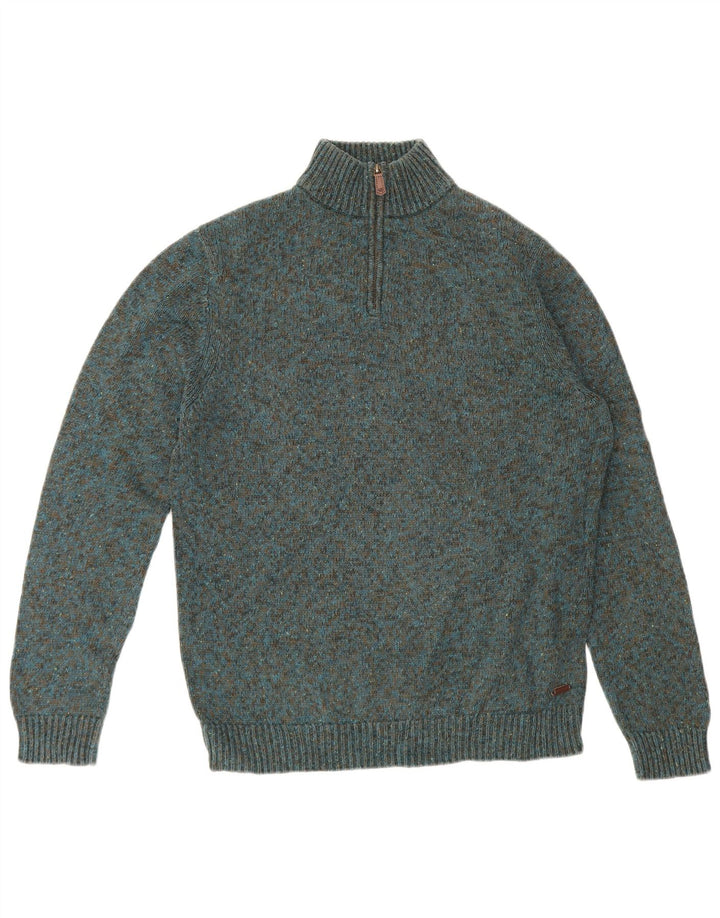 Maglione da uomo con collo con zip White Stuff in cotone screziato verde medio