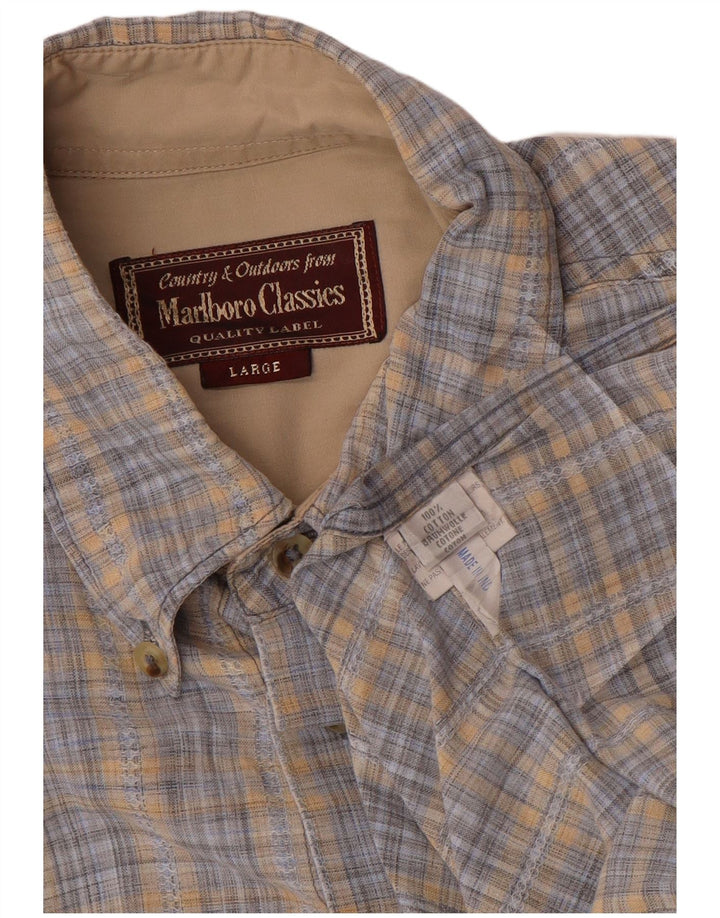 Camicia a maniche corte da uomo Marlboro Classics in cotone a quadri blu grandi