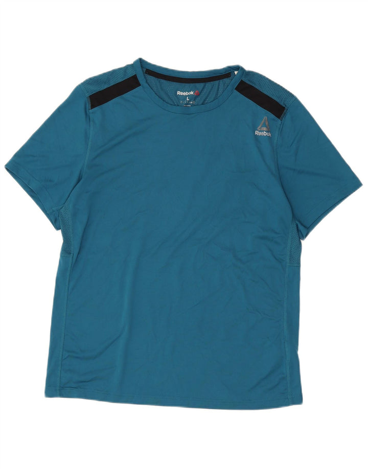 T-shirt Reebok da uomo Top Large in poliestere color block blu