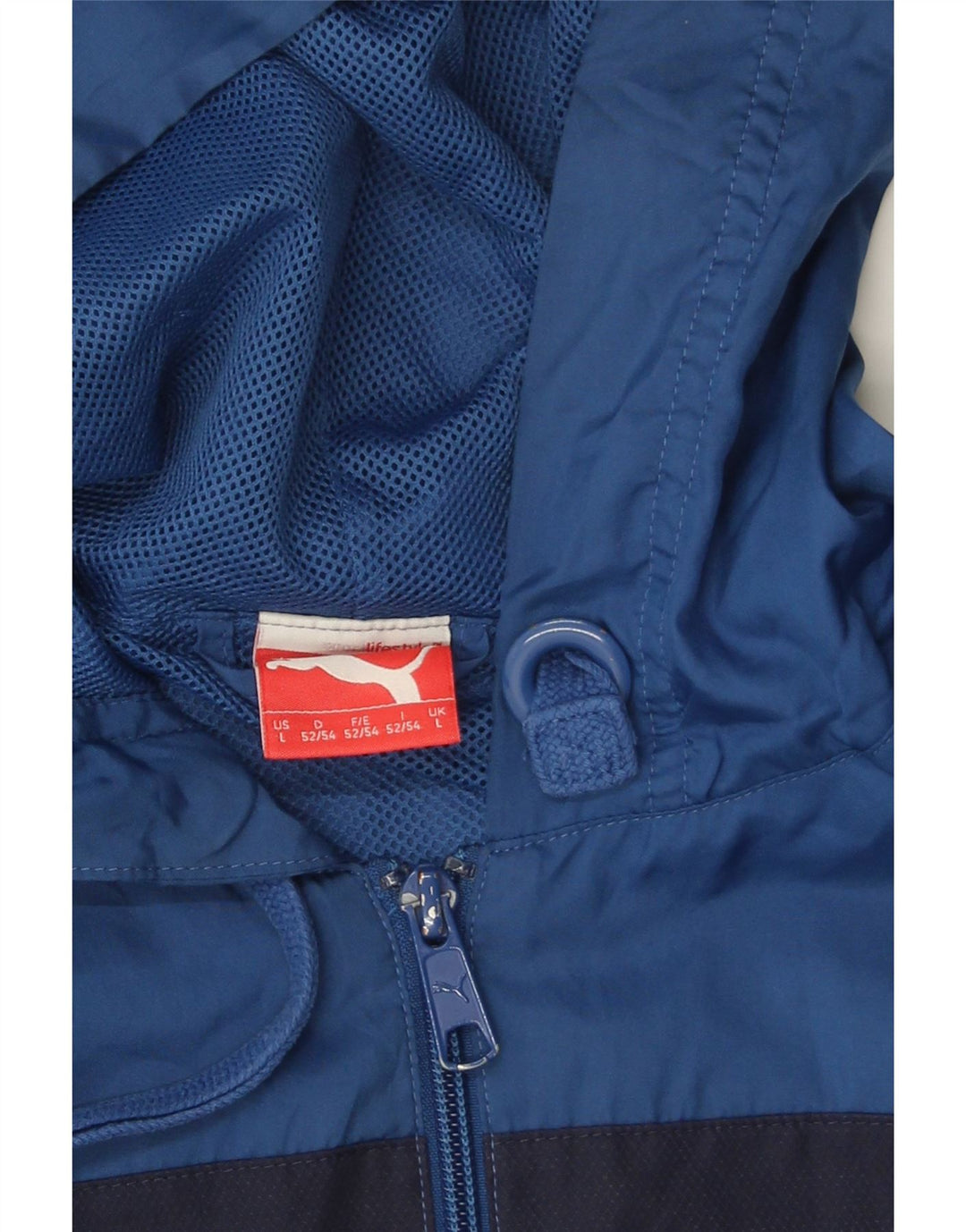 PUMA Mens Hooded Tracksuit Top Jacket Large Blue Colourblock Polyester Vintage Puma and Second-Hand Puma from Messina Hembry 