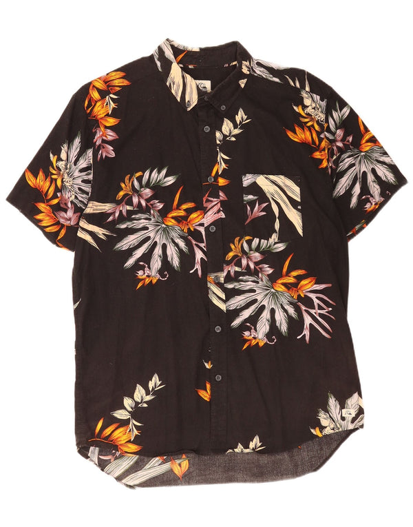 Camicia Quiksilver da uomo moderna a maniche corte, grande, in cotone floreale nero