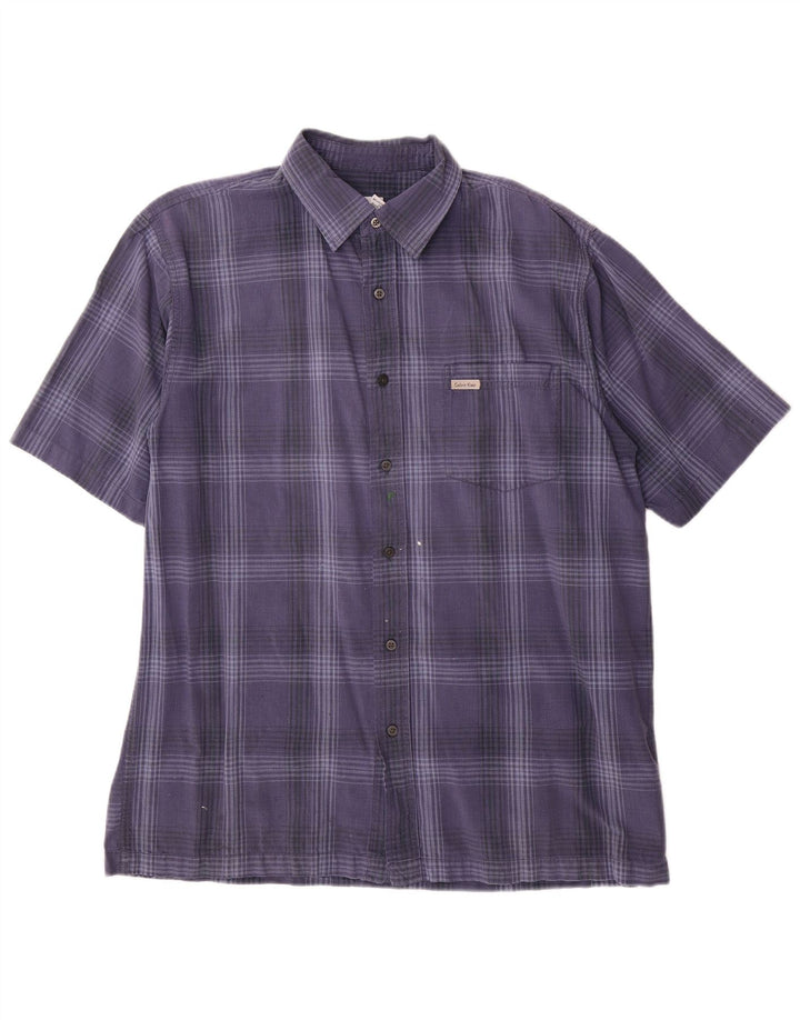 Calvin Klein Jeans Camicia a maniche corte da uomo in cotone a quadri blu grandi